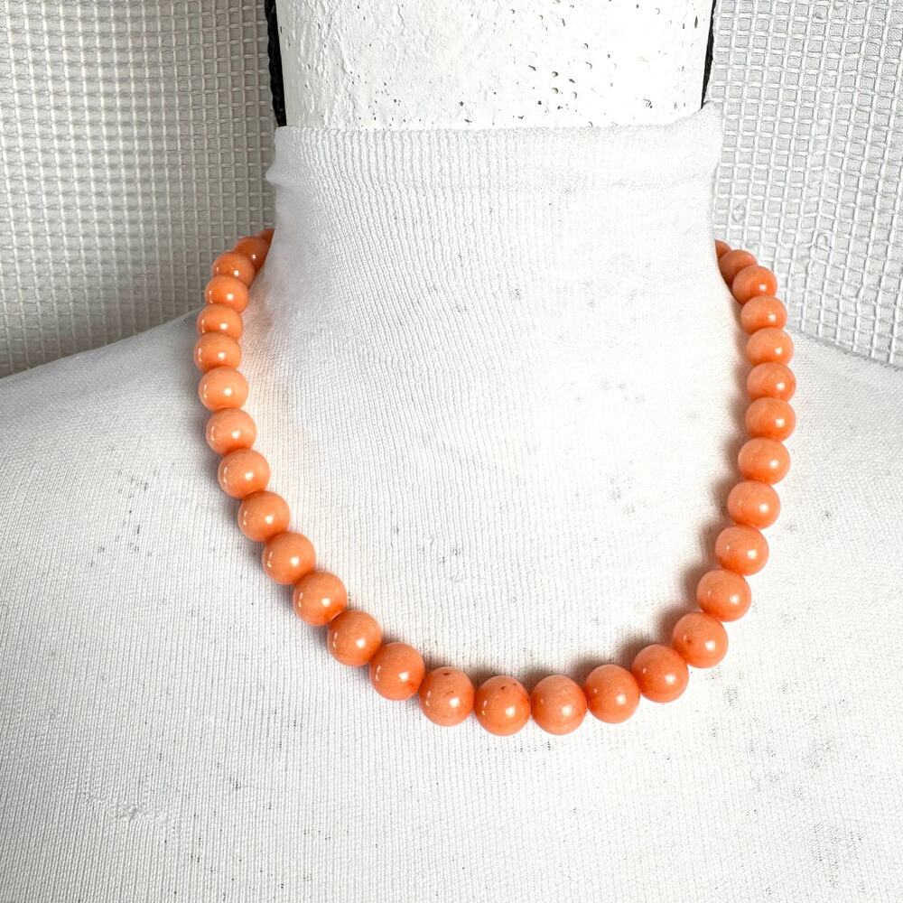 Angel Skin Coral Necklace Teng Yue 18” 10mm Pink Round Beads Silver Tone Clasp